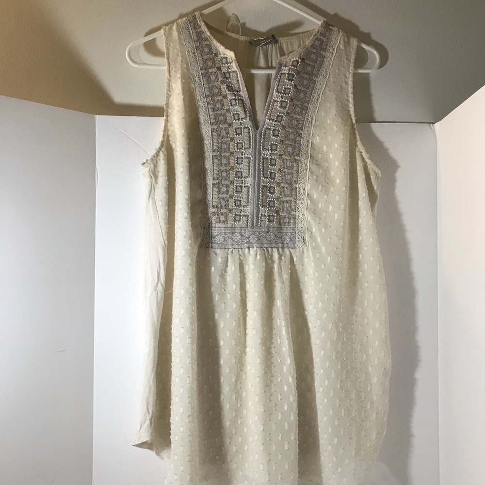 Anthropologie tank one September top size M cream beaded embroidered summer